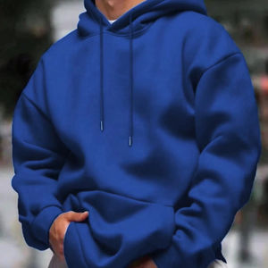 Sudadera con capucha informal con bolsillo y cordón de manga larga con hombros caídos de color sólido para hombre, Otoño/Invierno - Product Image 1