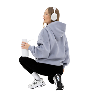 Sweat à capuche oversize pour femme, 50% coton 50% polyester, hiver, coupe longue, couleur lilas pâle, streetwear, épaules tombantes, coupe décontractée - Product Image 6