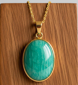 Venta caliente Cadena delicada de plata esterlina 925 Colgante de forma ovalada de amazonita Bohemia Colgantes de moda curativos de oro de 18 quilates Encantos - Product Image 2