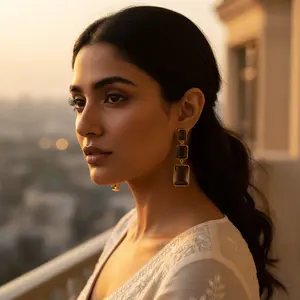 Pendientes de Cuarzo Ahumado con Baño de Oro para Mujer, Regalos de Moda - Product Image 3