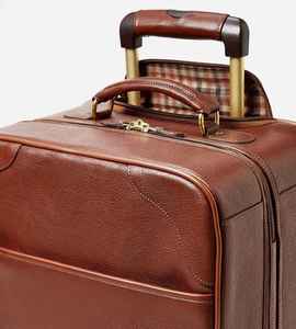 Valise à roulettes classique en cuir véritable marron, coque rigide durable, 4 roues pivotantes, bagage de voyage, trolley, sac de week-end - Product Image 5