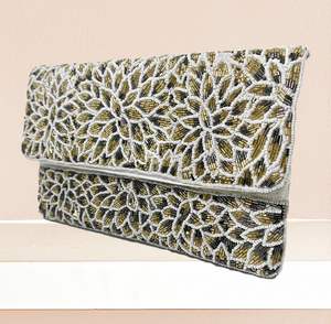 กระเป๋าคลัทช์สะพายข้างลายดอกไม้สุดหรูกระเป๋าปาร์ตี้ตอนเย็นประดับคริสตัลโลหะมีลายทางทรงซองจดหมาย - Product Image 3