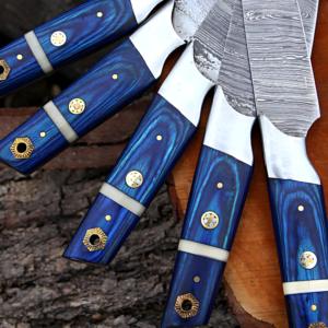 Ensemble de couteaux de chef en acier damas fait main sur mesure |   Couteaux de cuisine professionnels écologiques ambidextres avec manche en bois bleu |   OEM - Product Image 6