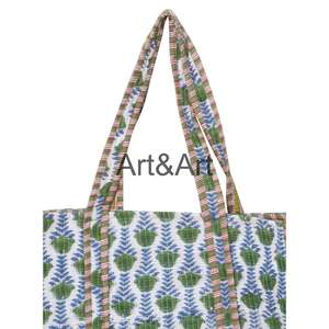 Grand sac fourre-tout bohème vintage fait main pour femme, design patchwork matelassé, imprimé en blocs, été, plage, marché, shopping, voyage - Product Image 3