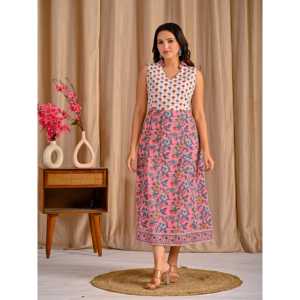 Robe sans manches en coton imprimé rose pour femme, élégante, décontractée, pour les fêtes, tailles XS à 5XL, respirante, taille naturelle, grande taille - Product Image 6