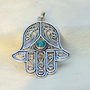 Best Seller Trendy 14K chapado en oro turquesa piedra preciosa Hamsa diseño colgante lindo fiesta occidental boda latón joyería aniversario - Product Image 1