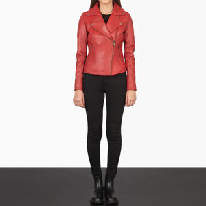 Chaqueta motorista roja de cuero genuino para mujer personalizada | Ropa de abrigo ajustada a la moda para Mujer | Fábrica de proveedores al por mayor OEM ODM - Product Image 4