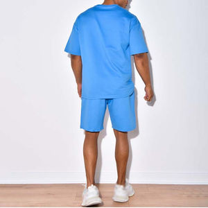 Ensemble 2 pièces décontracté pour homme coupe ample manches courtes t-shirt et short ensembles col rond léger 100% coton été - Product Image 4