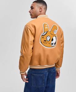 เสื้อแจ็กเก็ตเบสบอลสำหรับผู้ชายเสื้อแจ็กเก็ตหนังขนแกะปักลาย - Product Image 5