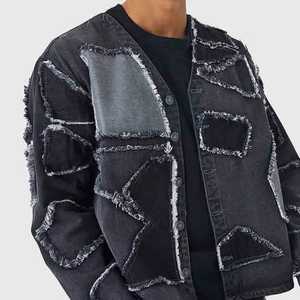 2024 Custom Logo Distressed Patchwork Baseball <b>Shirt</b> and <b>Jeans</b> Set <b>for</b> <b>Men</b> - Product Image 3