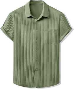 Camisa Casual de Manga Corta con Botones para Hombre, Camisa de Vestir Ligera con Textura para Uso Diario en la Playa - Product Image 1