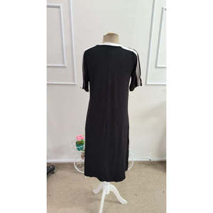 Women's Short-Sleeve Crew Neck Midi <b>Viscose</b> <b>Dress</b> with Stripe Detail, 37492 - Black - Product Image 4
