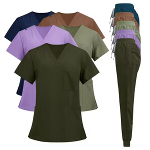 Conjunto de uniforme moderno para salón de spa, personal de bienestar, ligero, cómodo, ropa de trabajo Unisex con Top y pantalones de manga corta - Product Image 1