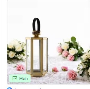 Linterna de cristal hexagonal moderna de acero inoxidable con mango para interior, exterior, Navidad, boda, fiesta y decoración del hogar, iluminación - Product Image 2