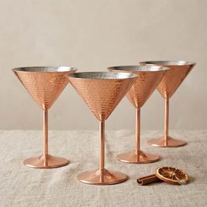 Verres à vin en cuivre massif, verres à vin rouge à pied en métal, lot de 2 pour cocktails, bar, vaisselle de service - Product Image 2