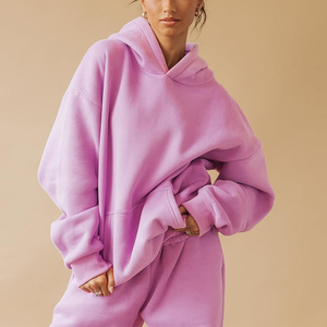 Ensemble surdimensionné de survêtement à capuche respirant et respirant en 100% coton pour la course à pied pour la gym pantalons de survêtement pour femmes survêtement de survêtement - Product Image 1