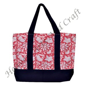 Handmade Indian Black Handle Block Print Tote <b>Bag</b> Fashionable 100% Cotton Carry <b>Bag</b> New Style Market <b>Quilted</b> - Product Image 4
