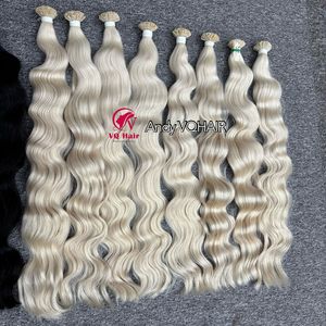 Extensions de cheveux humains liés à la kératine vietnamienne brute vierge Coiffures ondulées à pointe plate Extrémités épaisses Cabello Humano blanchies - Product Image 3