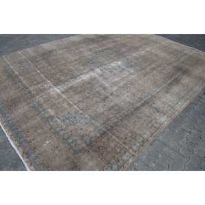 Alfombra Vintage de 9.6x12.5 pies, Alfombra Turca Extra Grande, Alfombra a Cuadros Marrón y Azul - Product Image 3