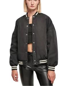Veste universitaire noire personnalisée pour femmes Veste de baseball tissée en satin - Product Image 1