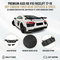 Diffuseur arrière en fibre de carbone sèche avec extensions arrière pour Audi R8 V10 Facelift 2017-2019 S9