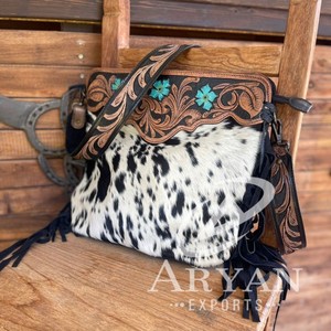 Bolso de cuero mecanizado a mano, bandolera con flecos de piel de vaca auténtica, bandolera de Color turquesa bohemio, bolsos de nuevo diseño para mujer - Product Image 1