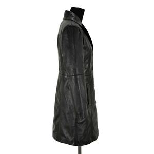 RIVIAN Women's Atlantic Black Leather Trench Coat New Classic Style Slim Fit Long Coat Custom Weight <b>Print</b> Winter ODM <b>Service</b> - Product Image 5