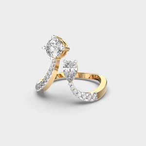 Anillo de Oro Amarillo Toi Et Moi de 2.0 Quilates con Banda Abierta, Diamante Cultivado en Laboratorio de Corte Brillante con Engaste de Puntas, Joyería de Compromiso y Boda para Mujer - Product Image 5