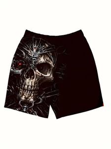 Pantalones cortos de algodón de verano Unisex personalizados para hombre, Calavera negra, informales, de talla grande, para nadar, holgados, con cordón en la cintura y logotipo Cargo - Product Image 5