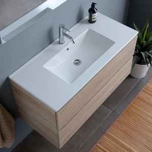 Belize Oak 100cm Minimalist Two-piece Wall-Hung <b>Bathroom</b> <b>Cabinet</b> with 2 <b>Under</b>-<b>Sink</b> Drawers - Product Image 5