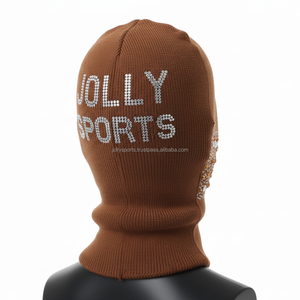 หมวกบาลาคลาวาผู้หญิงสุดหรู ผ้าอะคริลิกหนา 280GSM สีน้ำตาล ประดับคริสตัล พร้อมโลโก้สั่งทำ ช่องตา สำหรับฤดูหนาว - Product Image 5