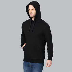 Pull à capuche noir uni personnalisé unisexe polaire à manches longues avec cordon de serrage capuche poche kangourou chaud décontracté hiver sweats - Product Image 2