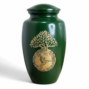 Urne funéraire écologique de conception moderne européenne Green Tree Life, artisanale en laiton et aluminium, pour cendres d'adultes, commémorative et digne - Product Image 1