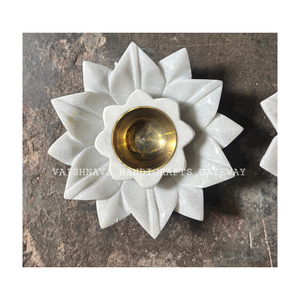 Handmade Marble Urli and <b>Candle</b> Holder <b>Set</b> 6" Inch Natural Color Washable for Home Decor and Gift Products - Product Image 1