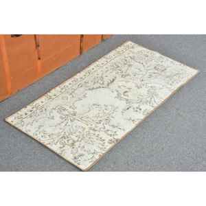 พรมวินเทจขนาด 1.6x3.3 ฟุต พรมตุรกีขนาดเล็ก พรมขนสัตว์สีขาวลายปะติด - Product Image 2