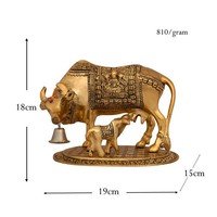 Novedad: Vaca y ternero de metal de latón chapado en oro hechos a mano de 7.5 pulgadas para regalos y decoración