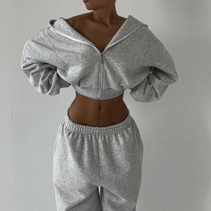 Conjuntos Deportivos Personalizados para Mujer, Invierno, Estilo Hip Hop, con Capucha, Estampados, 100% Algodón, Transpirables, Chaqueta y Pantalones, Ropa Casual para Fitness, OEM - Product Image 3