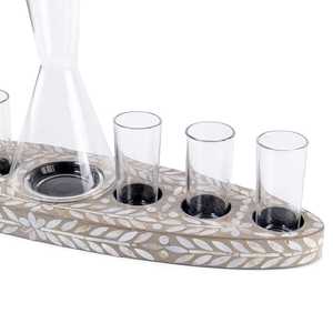 Juego de Decoración para el Hogar con Jarra Ovalada de Cristal con Incrustaciones de Nácar y Bandeja de Bambú en Color Crema Marrón, a Bajo Precio - Product Image 4