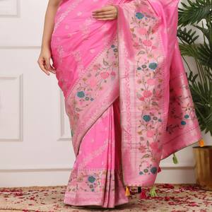Designer Paithani Kadi Georgette Saree avec fil Minakari tissé Design et partout Platinum Zari Saree tissé avec riche pallu - Product Image 4