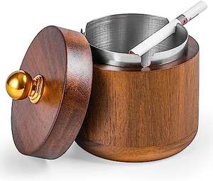 Cendrier en bois classique avec couvercle bureau à domicile hôtel Bar bol décor bois cendrier accessoires forme ronde bureau voiture Table cendrier - Product Image 2