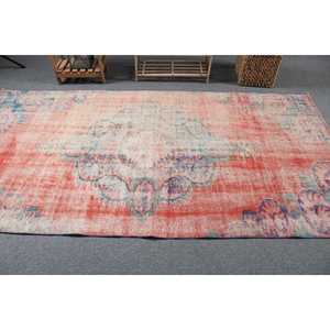 Turkish Area Rug, 4.4x8.6 ft Vintage Rug, <b>Red</b> Floral <b>Wool</b> Rug - Product Image 3