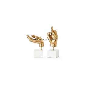 Hand Gesture Decorative Marble Sculpture in Gold <b>Square</b> Tabletop <b>Set</b> 2 Fancy Metal Crafts for Home Hotel Villa Supplies - Product Image 1
