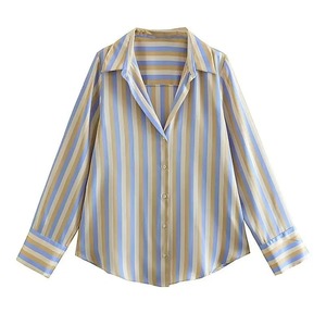 Long Sleeve Shirt,<b>Striped</b> Button Front Shirt,2024 Spring & Summer Women's Clothing Fashion Blouse <b>Tops</b> - Product Image 1