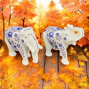 Sang trọng thủ công bằng đá cẩm thạch Trắng Voi Cặp 3 inch với tinh tế Lapis Lazuli <span class=keywords><strong>Inlay</strong></span> làm việc thanh lịch đá tự nhiên trang trí - Product Image 2