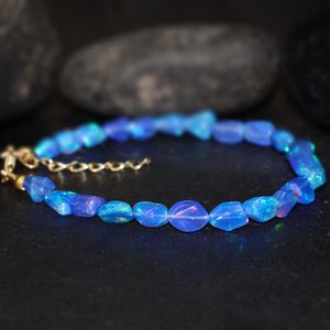 Bracelet en opale de feu bleu naturel pour femmes bijoux en pierres précieuses éthiopiennes or Vermeil octobre pierre de naissance cadeau de noël - Product Image 4