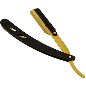 Rasoir de barbier à bord droit en acier inoxydable Lames de rasage à bord unique Rasoir léger avec manche enduit noir - Product Image 1