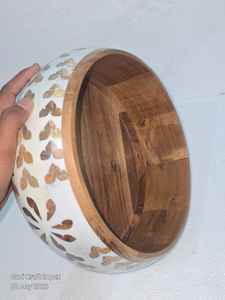 Juego de vajilla de madera con estampado floral índigo azul y blanco, que incluye tazón esmaltado y cucharas con mango de hueso, para mesa de fiesta elegante - Product Image 3