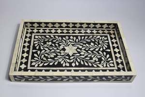 2024 gros Floral décoratif os incrustation plateau de service pour Table basse comptoir os plateau de service de fabricant indien - Product Image 6