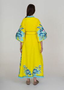 Impression numérique florale ballon manches bouffantes côté longue tenue de fête femmes robe ukrainienne femmes Sexy col en v profond paillettes brodées - Product Image 3