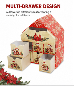 Custom Red House Shaped Advent <b>Calendar</b> Box with 9 Drawers Rigid Cardboard Christmas Blind Box Mystery Packaging for Gift - Product Image 2